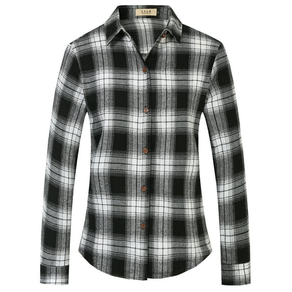 SSLR Flannel Shirts for Women Long Sleeve Button Down Shirts Plaid Lightweight Casual