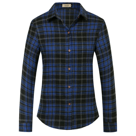 SSLR Flannel Shirts for Women Long Sleeve Button Down Shirts Plaid Lightweight Casual