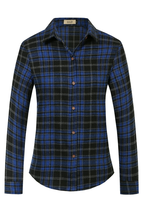 SSLR Flannel Shirts for Women Long Sleeve Button Down Shirts Plaid Lightweight Casual