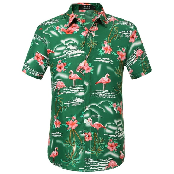 SSLR Hawaiian Shirt for Men Flamingo Short Sleeve Casual Button Down Shirts Summer Beach Shirt