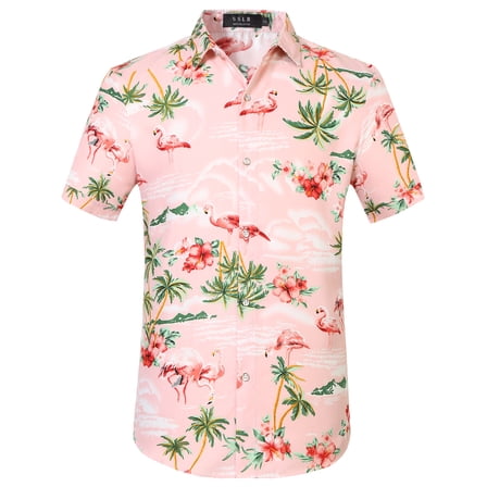 SSLR Hawaiian Shirt for Men Flamingo Short Sleeve Casual Button Down Shirts Summer Beach Shirt