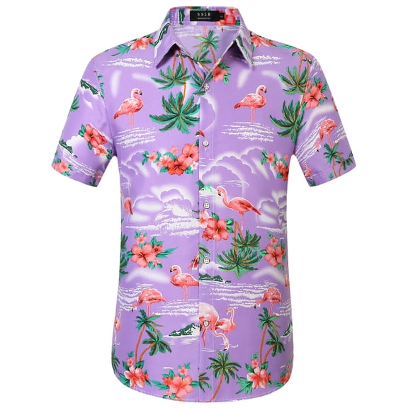 SSLR Hawaiian Shirt for Men Flamingo Short Sleeve Casual Button Down Shirts Summer Beach Shirt