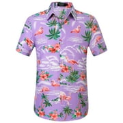 SSLR Hawaiian Shirt for Men Flamingo Short Sleeve Casual Button Down Shirts Summer Beach Shirt