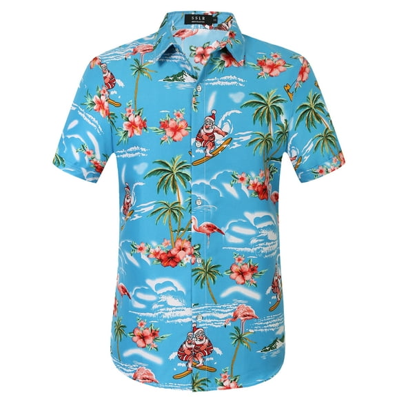 SSLR Hawaiian Shirt for Men Flamingo Short Sleeve Casual Button Down Shirts Summer Beach Shirt