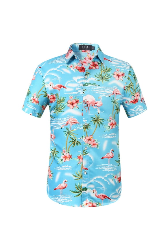 Hawaiian Shirt for Men Flamingo Short Sleeve Casual Button Down Shirts Summer Beach Shirt
