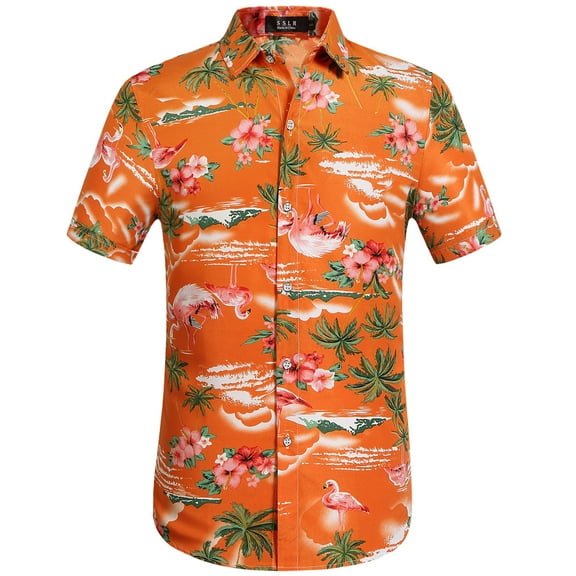 SSLR Hawaiian Shirt for Men Flamingo Short Sleeve Casual Button Down Shirts Summer Beach Shirt