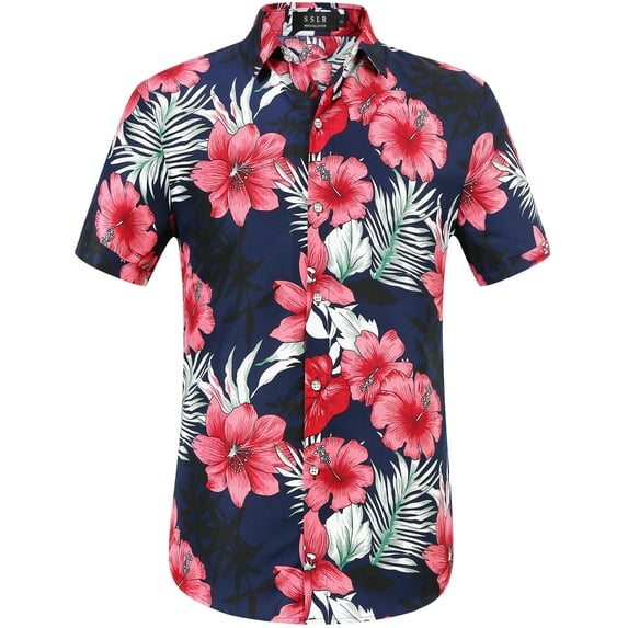 SSLR Hawaiian Shirt for Men Short Sleeve Casual Button Down Shirts Cotton Beach Shirts