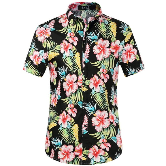 SSLR Hawaiian Shirt for Men Short Sleeve Casual Button Down Shirts Cotton Beach Shirts