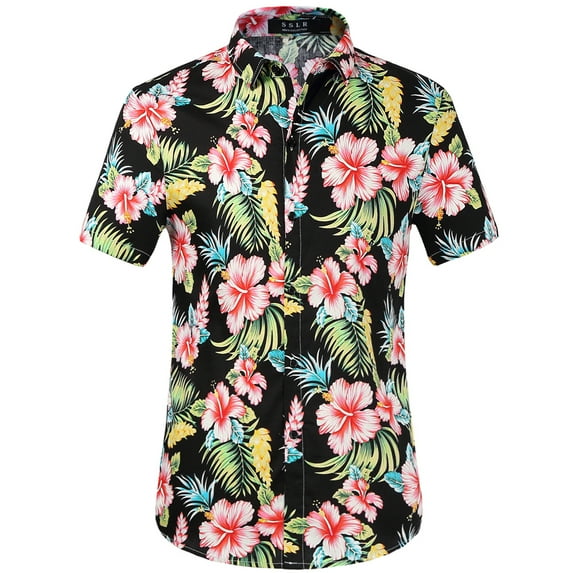 SSLR Hawaiian Shirt for Men Short Sleeve Casual Button Down Shirts Cotton Beach Shirts