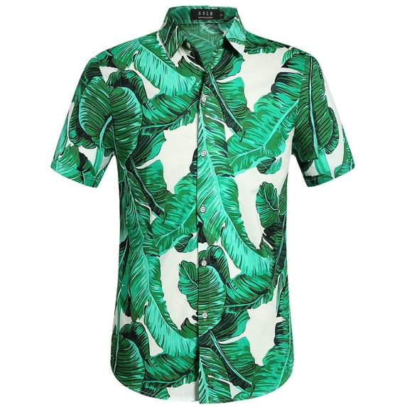 SSLR Hawaiian Shirt for Men Short Sleeve Casual Button Down Shirts Cotton Beach Shirts