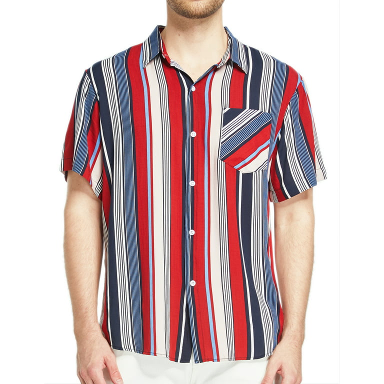  Men's Casual Short Sleeve Button Down Striped Shirt