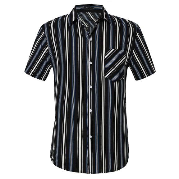 SSLR Hawaiian Shirt for Men Striped Shirt Casual Short Sleeve Button Down Shirts