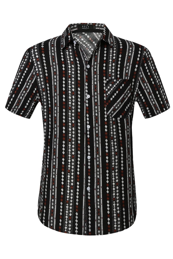 Hawaiian Shirt for Men Striped Shirt Casual Short Sleeve Button Down Shirts
