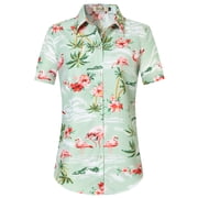 SSLR Hawaiian Shirt for Women Flamingo Short Sleeve Casual Button Down Shirts Beach Aloha Tops