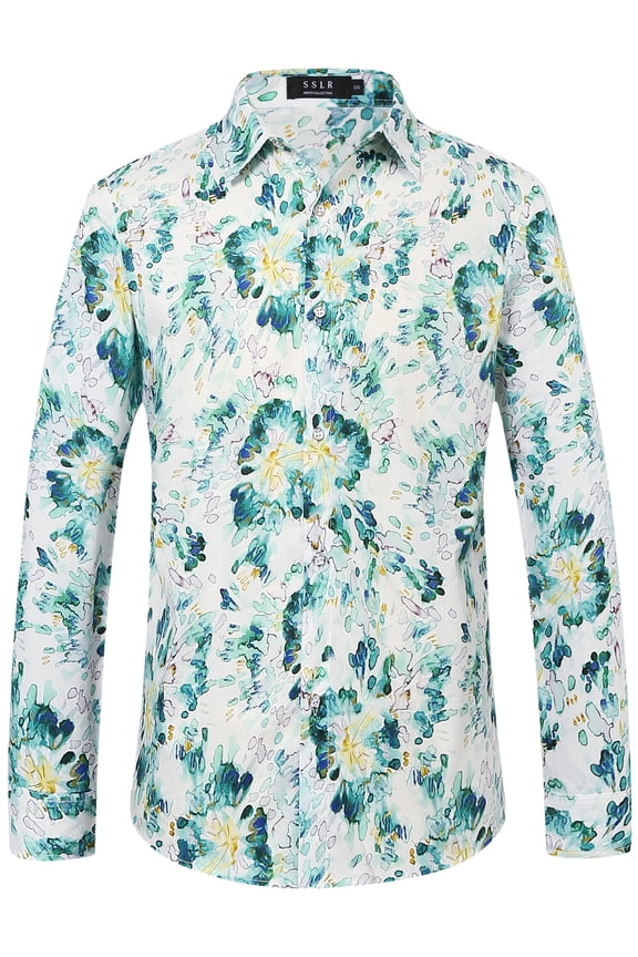 Hawaiian Shirts for Men Dress Shirt Button Down Shirt Floral Long Sleeve Shirt