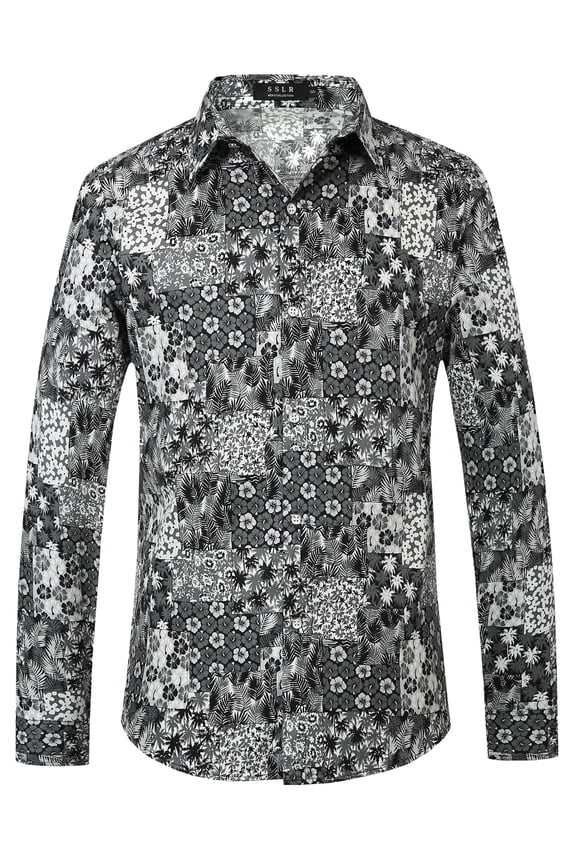 Hawaiian Shirts for Men Dress Shirt Button Down Shirt Floral Long Sleeve Shirt