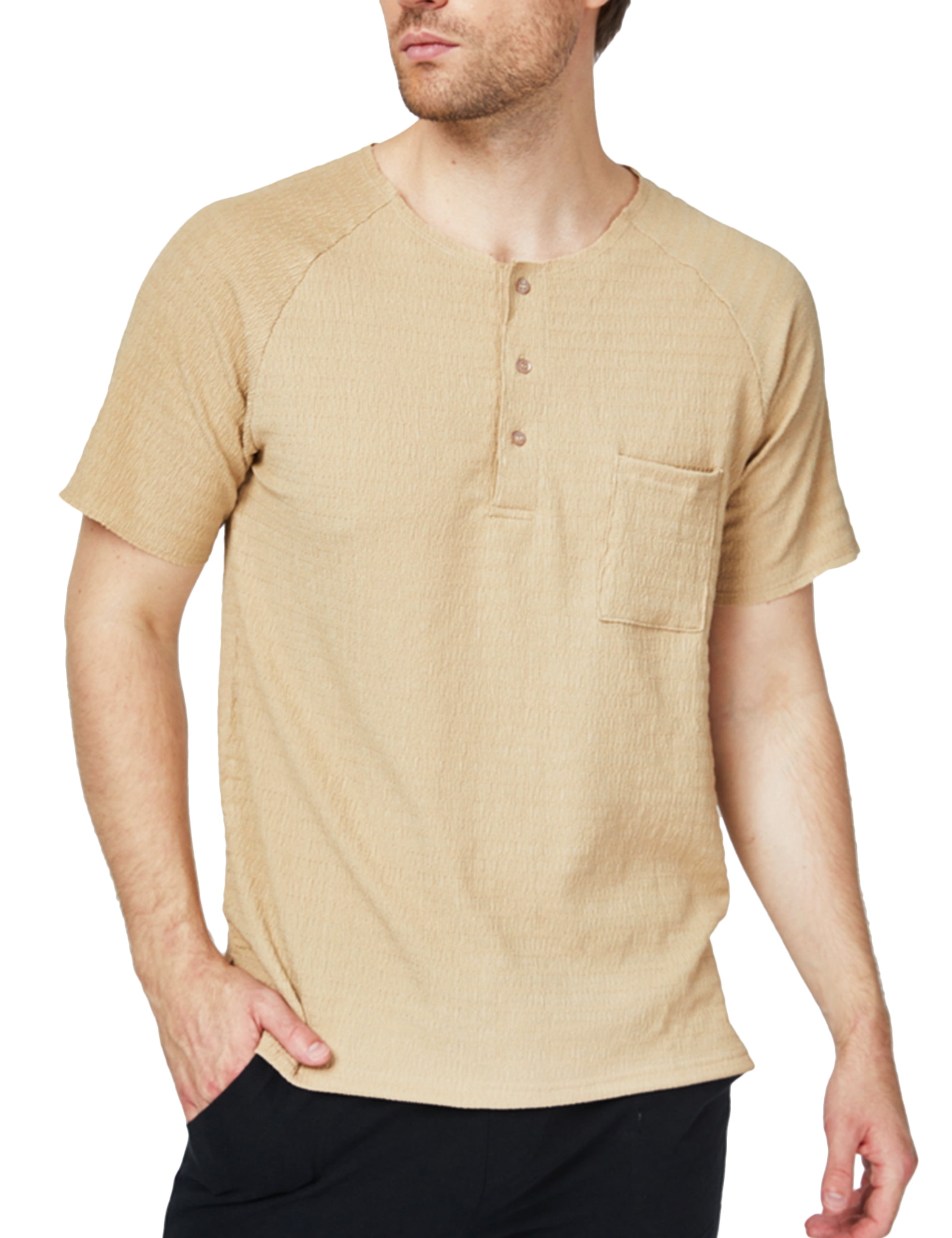 SSLR Henley Shirts for Men Crewneck Waffle Short Sleeve T Shirts Casual