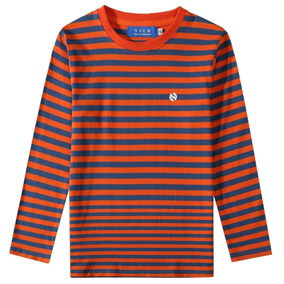 SSLR Long Sleeve Shirts for Big Boys Striped T Shirt Crew Neck Cotton Lightweight Causal Tshirts