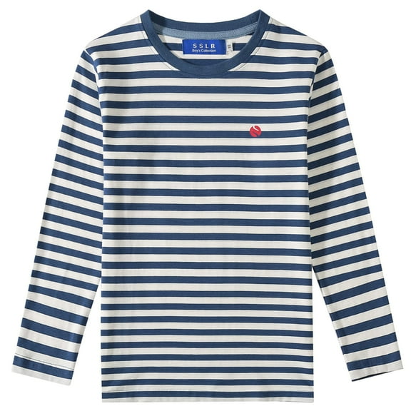 SSLR Long Sleeve Shirts for Big Boys Striped T Shirt Crew Neck Cotton Lightweight Causal Tshirts