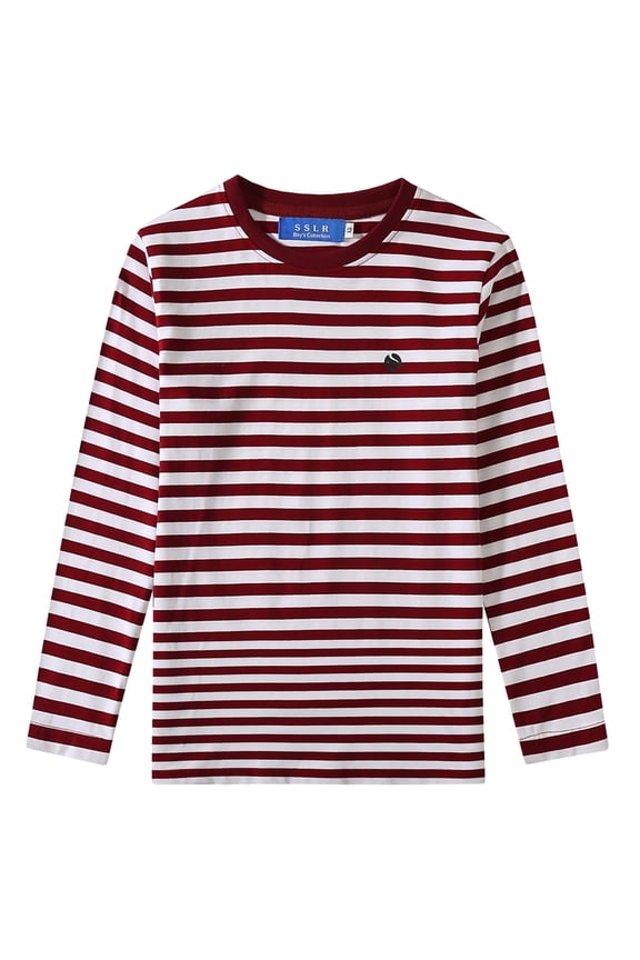 Long Sleeve Shirts for Big Boys Striped T Shirt Crew Neck Cotton Lightweight Causal Tshirts