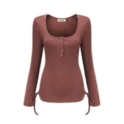SSLR Long Sleeve T Shirts for Women Slim Fitted Square Neck Tops Casual Lightweight