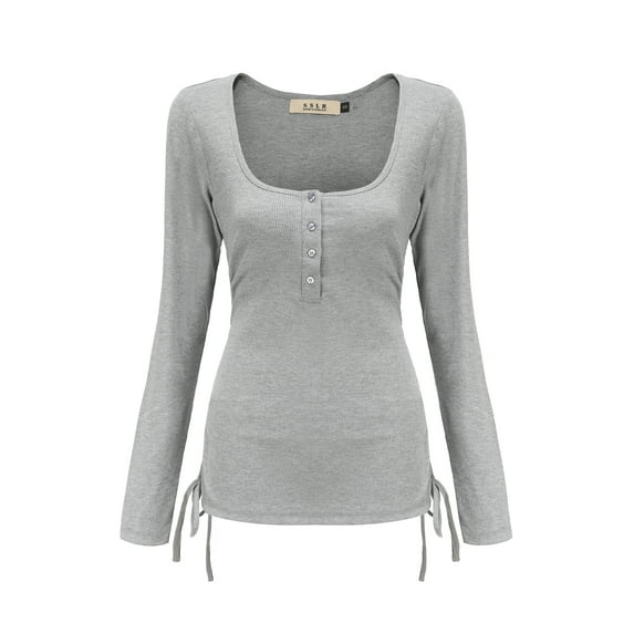 SSLR Long Sleeve T Shirts for Women Slim Fitted Square Neck Tops Casual Lightweight