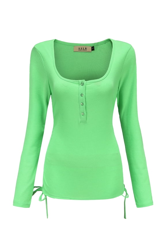 Long Sleeve T Shirts for Women Slim Fitted Square Neck Tops Casual Lightweight
