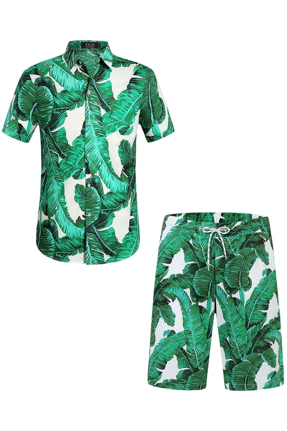 Men Hawaiian Shirt + Shorts Suits Casual Short Sleeve Button Down Beach Shirt Sets