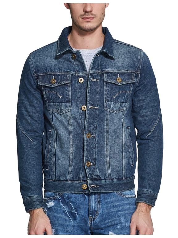 Men's Fleece Lined Denim Trucker Jacket Warm Denim Coat