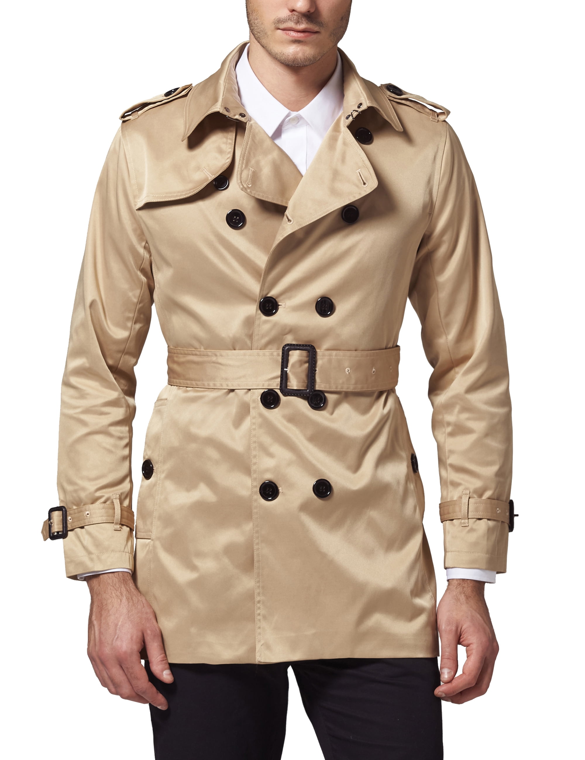 SSLR Men's Double Breasted Trench Coat Stylish Belted SSLR Men's Double Breasted Trench Coat Stylish Belted