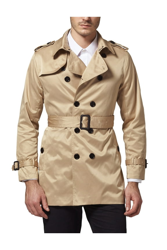 Men's Double Breasted Trench Coat Stylish Belted Windbreaker