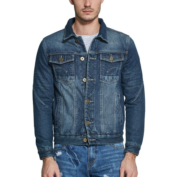 SSLR Men's Fleece Lined Denim Trucker Jacket Warm Denim Coat