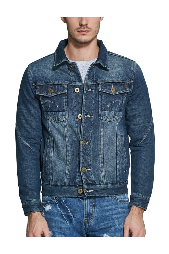 Men's Fleece Lined Denim Trucker Jacket Warm Denim Coat