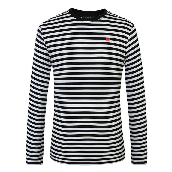 SSLR Men's Long Sleeve Striped Shirts Casual Crewneck T shirt Cotton Tee Shirts