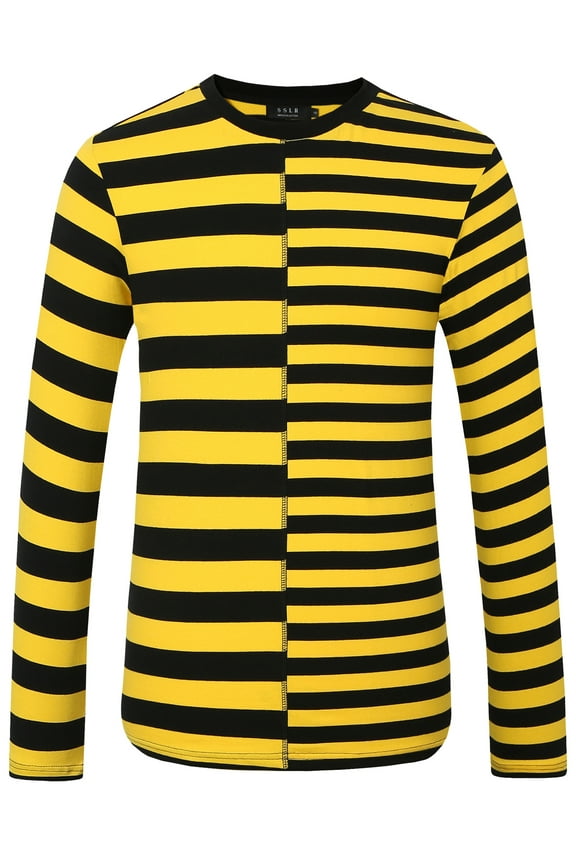 Men's Long Sleeve Striped Shirts T shirt Casual Crewneck Cotton Tee Shirts