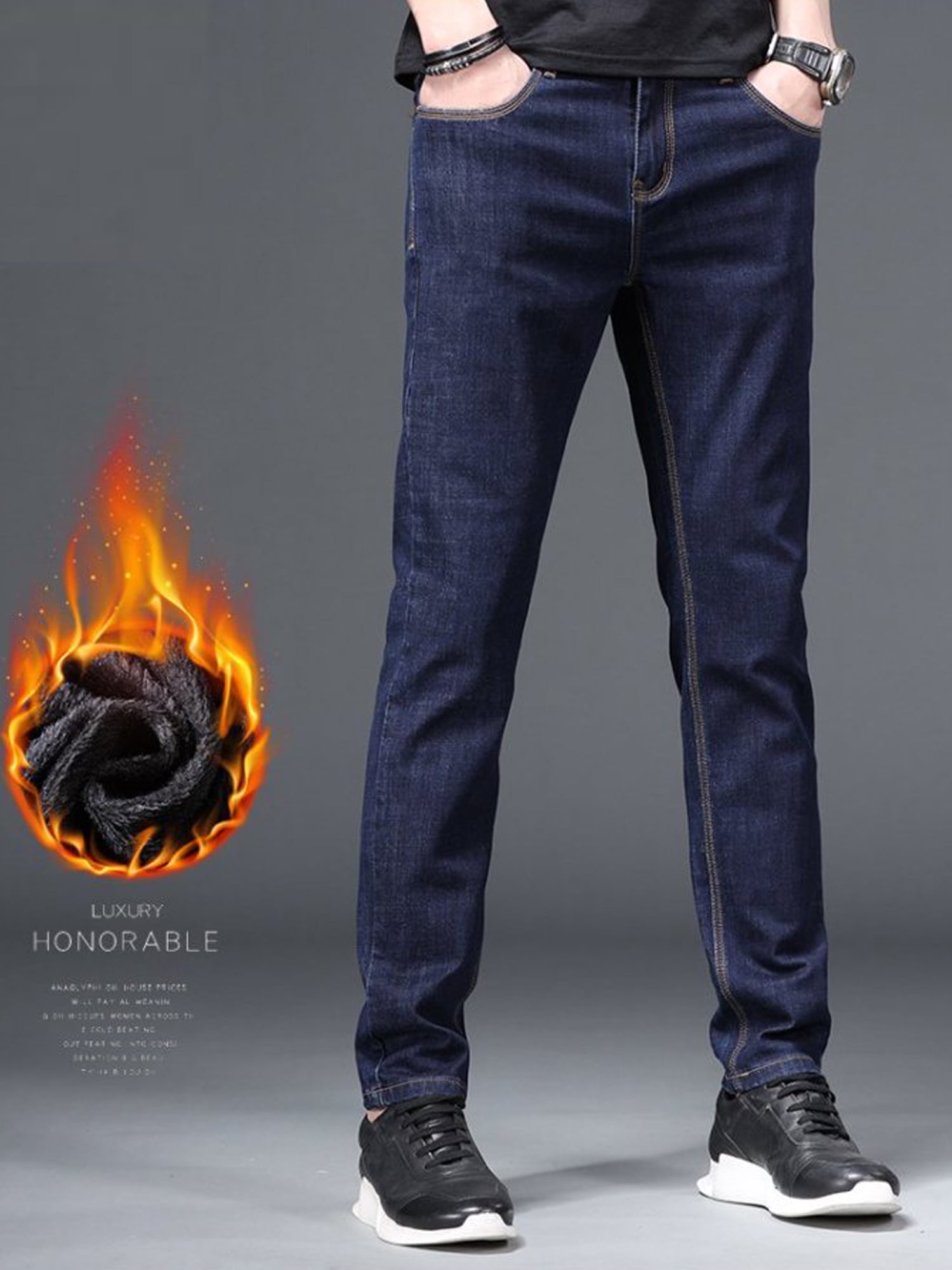 SSLR Men's Regular Fit Straight Leg Thermal Fleece Lined Jeans Pants Warm  Denim - Walmart.com