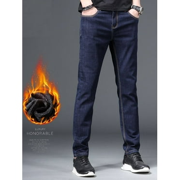 SSLR Men's Regular Fit Straight Leg Thermal Fleece Lined Jeans Pants Warm Denim