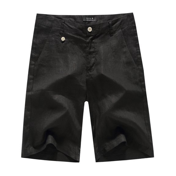 SSLR Men's Solid Flat Front Casual Linen Shorts Pants