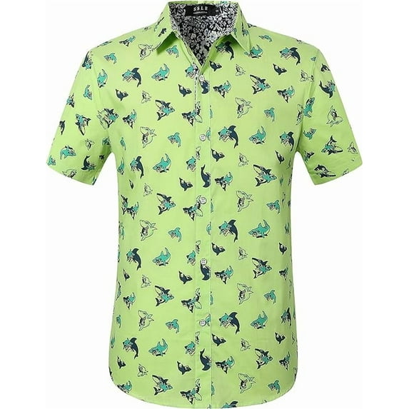 SSLR Mens Casual Button Down Shirts Printed Short Sleeve Shirts