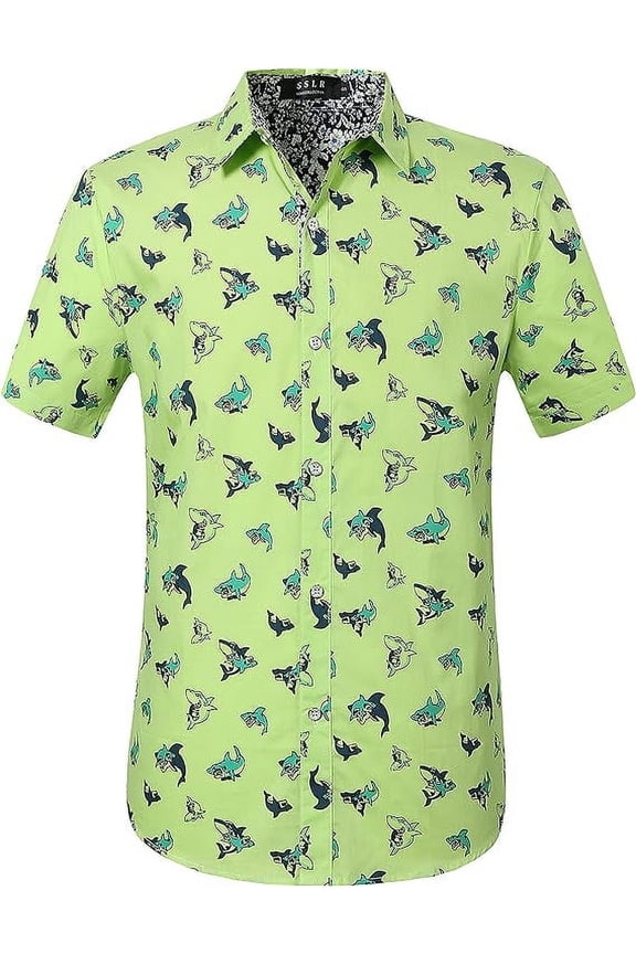 Mens Casual Button Down Shirts Printed Short Sleeve Shirts