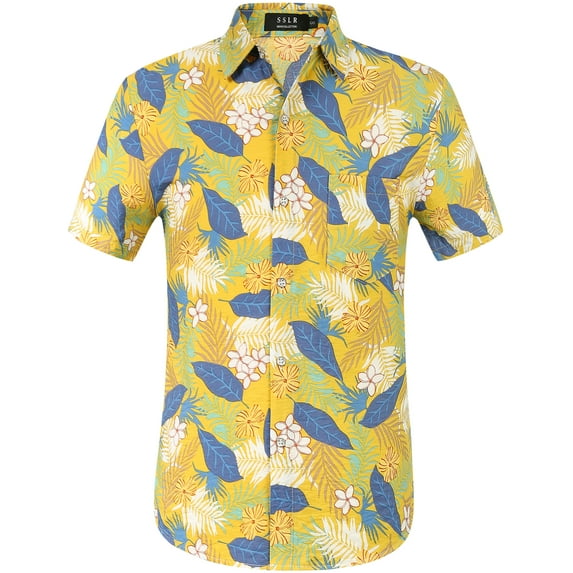 SSLR Mens Casual Button Down Shirts Short Sleeve Aloha Hawaiian Shirts