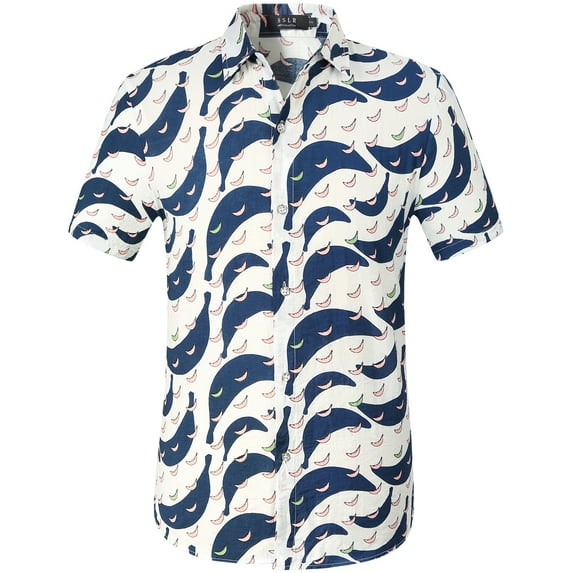 SSLR Mens Casual Button Down Shirts Short Sleeve Aloha Hawaiian Shirts