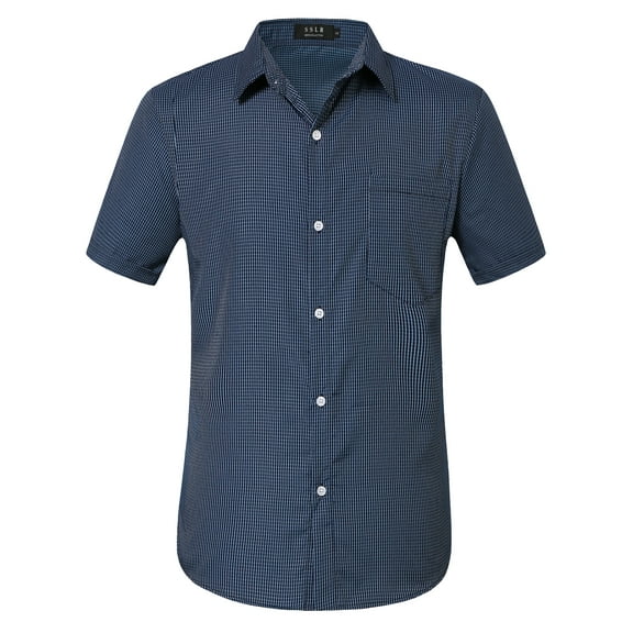 SSLR Mens Casual Button Down Shirts Short Sleeve Dress Shirts Striped Plaid Shirts