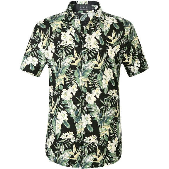 SSLR Mens Casual Button Down Shirts Short Sleeve Hawaiian Shirts Beach Shirts
