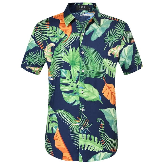 SSLR Mens Casual Button Down Shirts Short Sleeve Hawaiian Shirts Beach Shirts