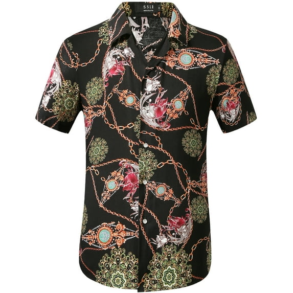 SSLR Mens Casual Button Down Shirts Short Sleeve Hawaiian Shirts Beach Shirts