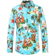 SSLR Mens Christmas Shirts Santa Claus Party Ugly Button Down Long Sleeve Shirts