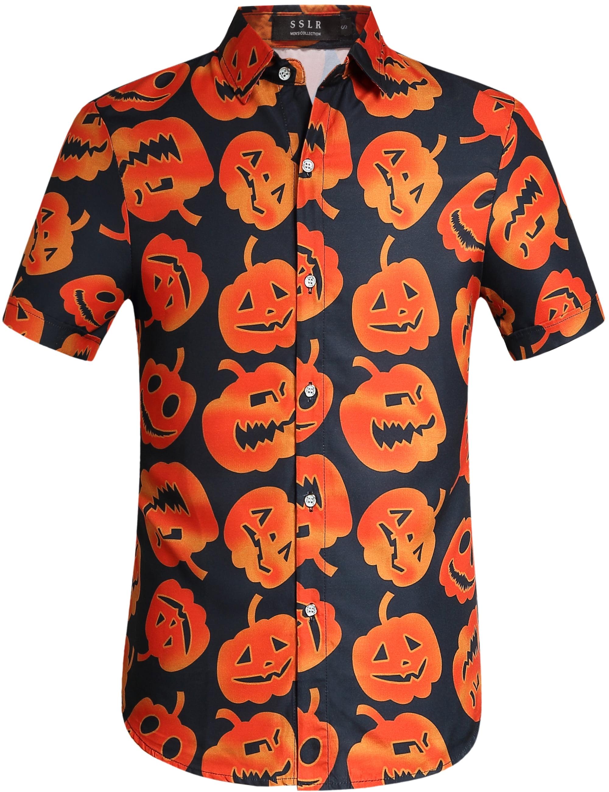 SSLR Mens Halloween Shirt Pumpkins Shirt Short Sleeve Button Down Shirt