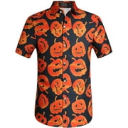 SSLR Mens Halloween Shirt Pumpkins Shirt Short Sleeve Button Down Shirt