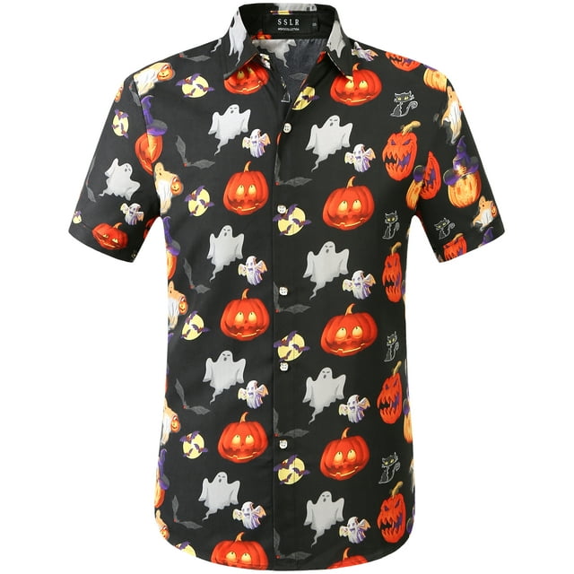 SSLR Mens Halloween Shirt Pumpkins Shirt Short Sleeve Button Down Shirt ...